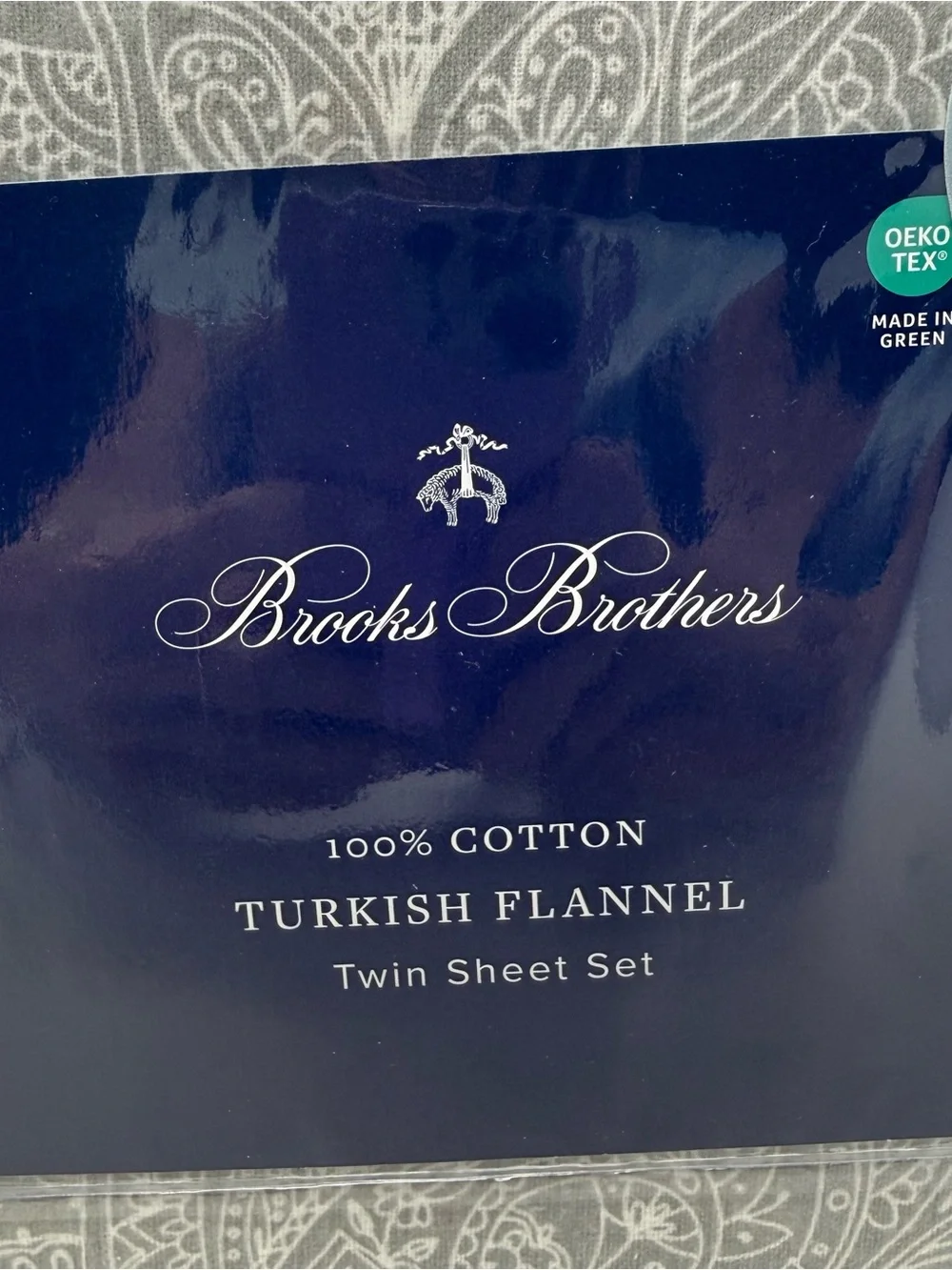 Brooks Brothers Twin Sheet set 100% Turkish Flannel Gray Paisley NWT